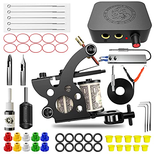 ITATOO Complete Tattoo Kit for Beginners Tattoo Power Supply Kit 1 Black Tattoo Ink 5 Tattoo Needles 1 Pro Tattoo Machine Guns Kit Tattoo Supplies