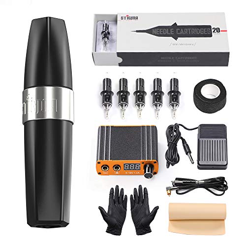STIGMA Complete Tattoo Kit Pro Tattoo Machine Kit Rotary Tottoo Machine Pen Digital Power Supply Color Inks with Case EM123B20KIT-1