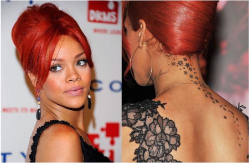 Tatuaje de Rihanna de estrellas en la espalda