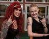 Kat von D making Dakota Fanning a temporary tattoo