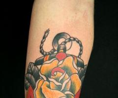 Anchor rose traditional tattoo