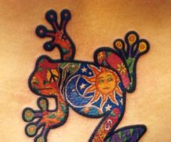 Colorful peace frog tattoo