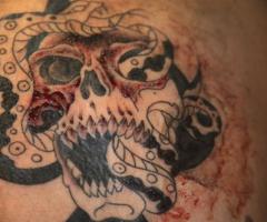 Calavera con Serpiente sobre un As de espadas