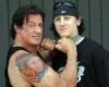 Sylvester Stallone with a portrait of Jennifer Flavin
