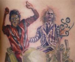 Zombie Michael Jackson riding sidecar with Beetlejuice tattoo
