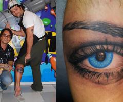Bruno Gagliasso com uma tatuagem de um grande olho azul
