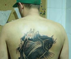 Koi fish and lettering