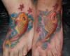 Peces koi en los pies