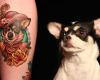 Artistic dog tattoo on leg