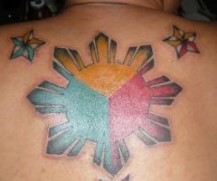Coulor sun back tattoo