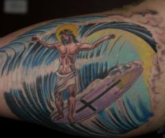 Jesus surf tattoo