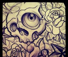 Skull sketch tattoo design