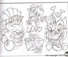 Cat and gambling tattoo flash