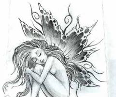 Diseño para tatuaje de hada sentada