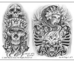 Skull tattoo flash art design