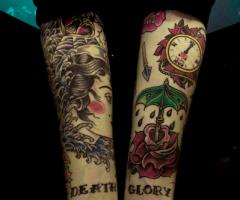 Rose, umbrella, watch and female face