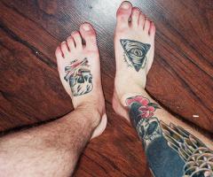 tattoo eye of all seeing and skull on foot