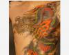 Furious dragon, fuming flames and burning in dazzling colors