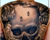 An epitome of striking full back piece of a realistic skull