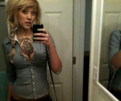 Sexy girl self shot chest tattoo