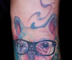 French bulldog with glasses tattoo