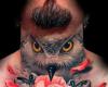 Owl and rose neck tattoo