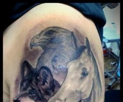 Horse, eagle and wolf design