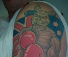 Bandera de Australia y canguro boxeando