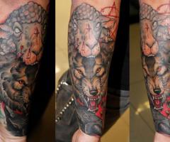 Lamb, wolf and blood art