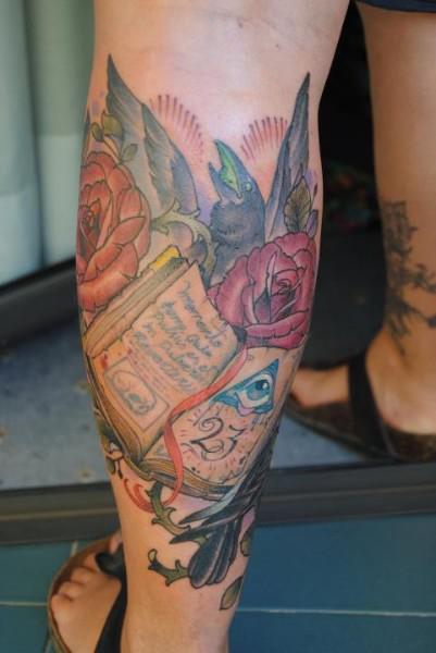 Tattoo book, roses and crow sketches