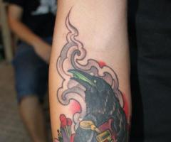 Crow and tattoo machine traditional