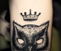 Owl and crown tattoo