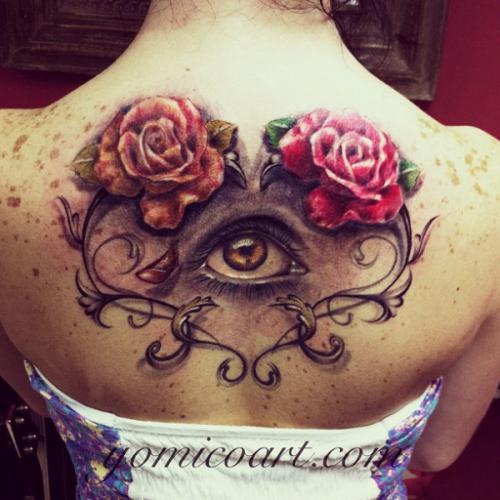 Heart with Roses and Eye Tattoo