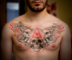 All seeing eye and skulls