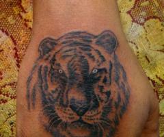 Tattoo de tigre en la mano