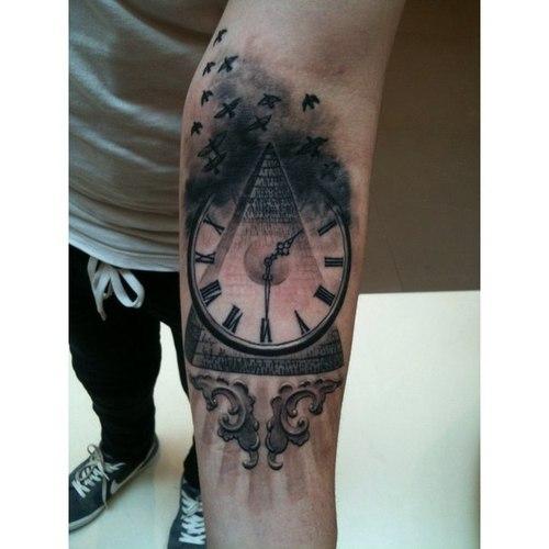 Pyramid and clock tattoo