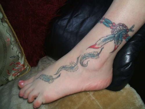 Dreamcatcher tattoo on foot