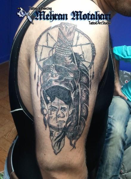 WOW Indian and dreamcatcher tattoo