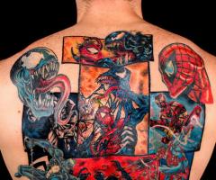 Spiderman and venon comic full tattoo on back