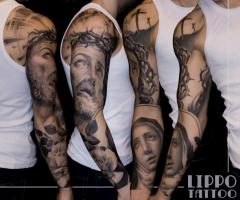Brazo completo religiosos con Jesus y virgen