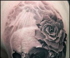 calavera sombreada con una rosa