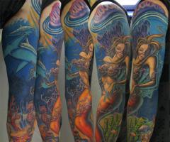 Mermaid sleeve tattoo colorful