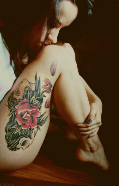Girl tattoo flower and woman face