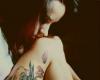 Girl tattoo flower and woman face