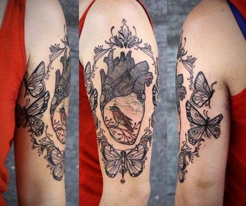 Heart fly butterfly and birds