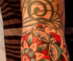 mandala blue, red and black