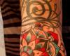 mandala blue, red and black