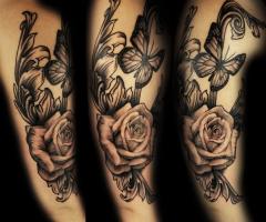 Rose and Butterfly tattoo by Trent Valleau