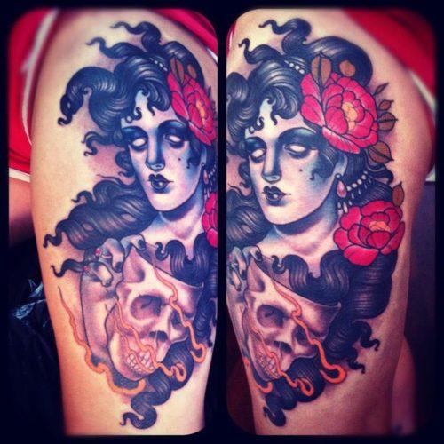 Lady zombie maschera di teschio e fiori