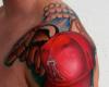 Colorful traditional baseball half sleeve tattoo
